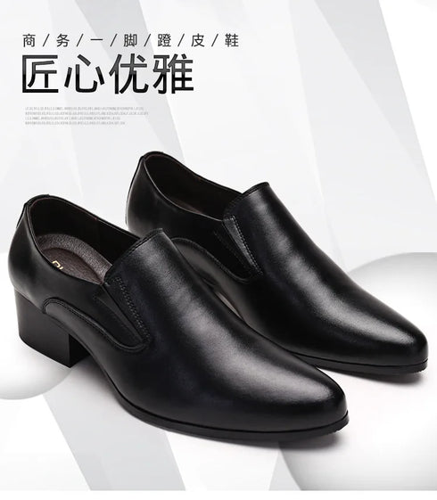 Men's Leather Business Shoes Slip-On Pointed Toe Loafers for Weddings and Daily Wear